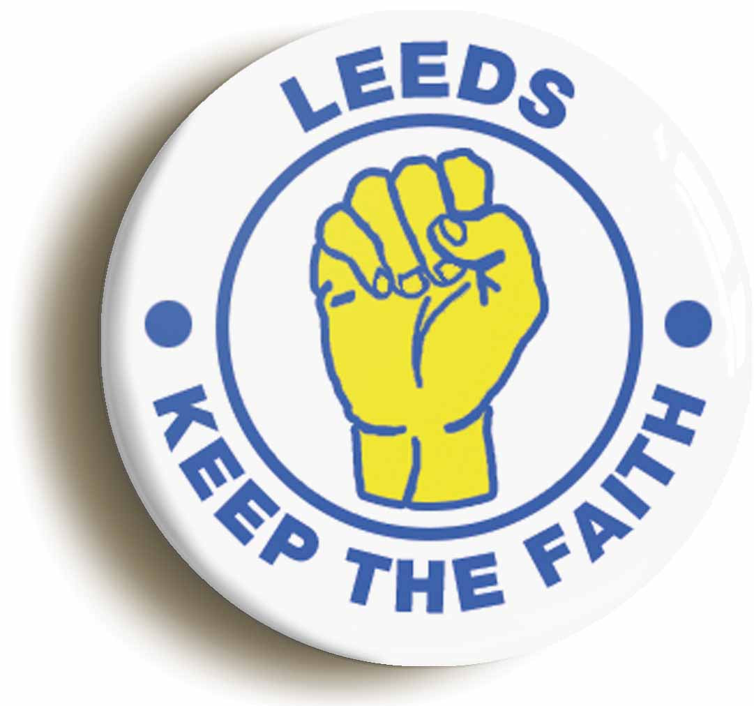 A picture of the front of the product, titled Leeds Keep The Faith Northern Soul Button Pin Badge