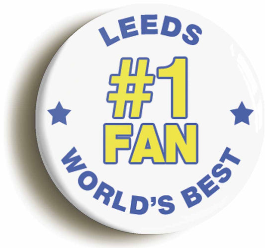 A picture of the front of the product, titled Leeds #1 Fan Button Pin Badge