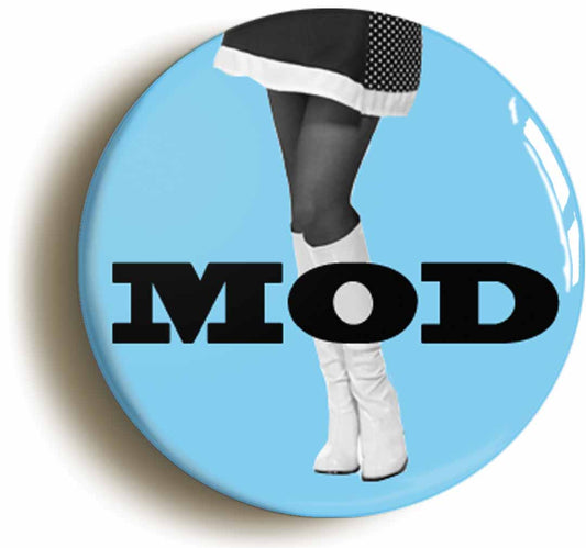 A picture of the front of the product, titled Mod Mini Skirt Girl Retro Sixties Button Pin Badge