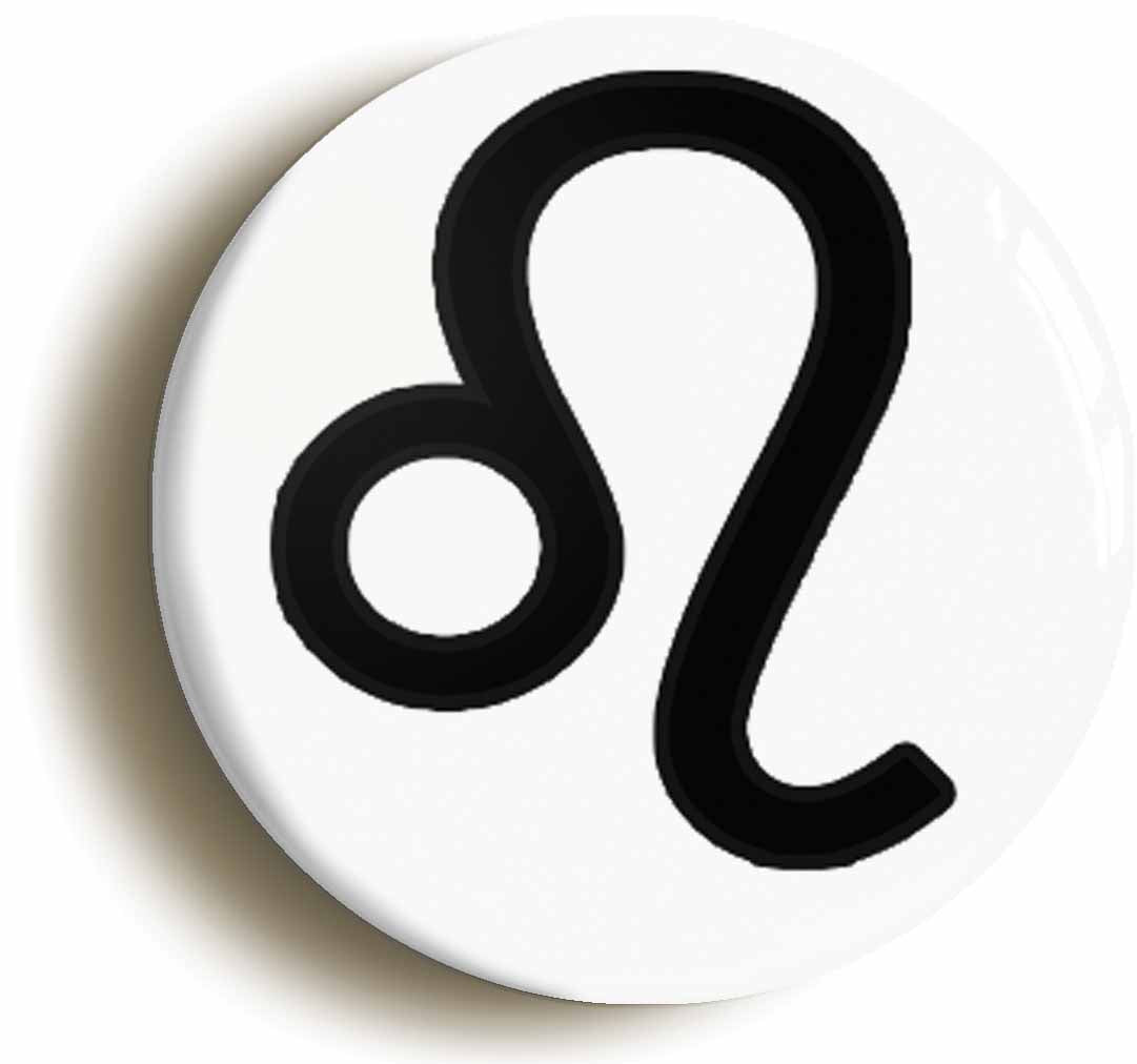 A picture of the front of the product, titled Leo Zodiac Horoscope Symbol Lion Birth Star Sign Button Pin Badge