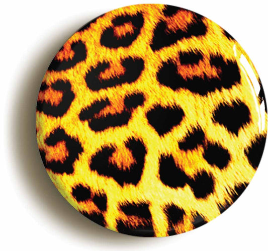 A picture of the front of the product, titled Leopard Skin Print Circular 50mm Fridge Magnet