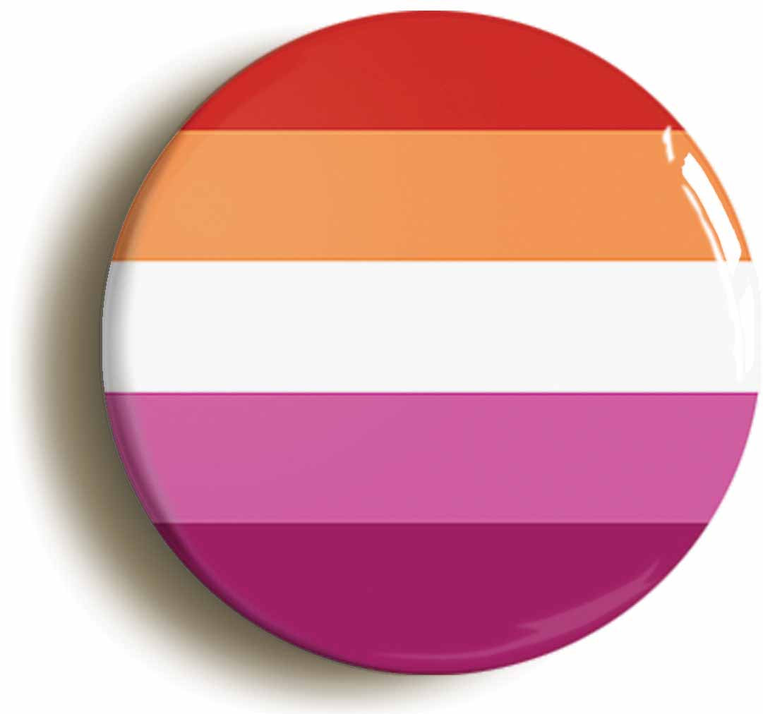 A picture of the front of the product, titled Lesbian Pride LGBT Flag Button Pin Badge