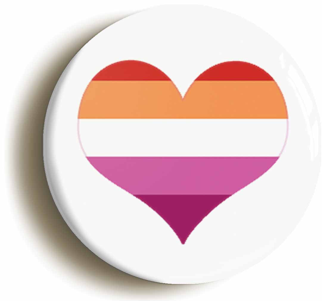 A picture of the front of the product, titled Lesbian Heart LGBTQ Pride Button Pin Badge