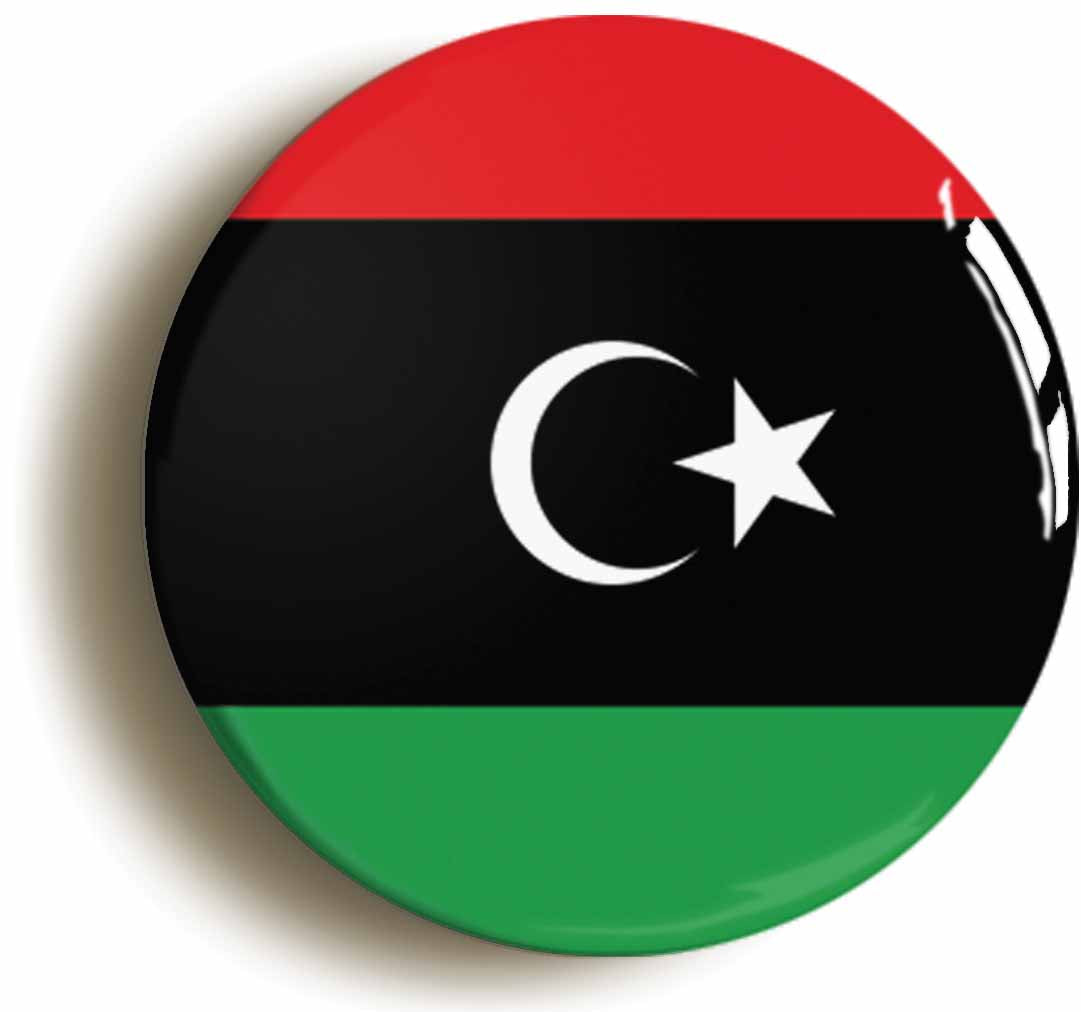 A picture of the front of the product, titled Libya Libyan National Flag Circular 50mm Fridge Magnet