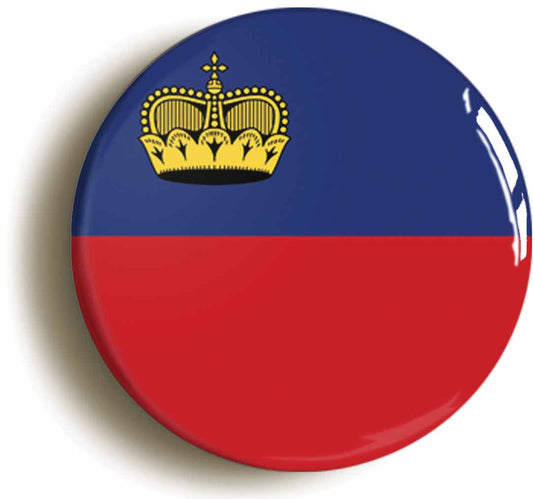 A picture of the front of the product, titled Liechtenstein National Flag Button Pin Badge
