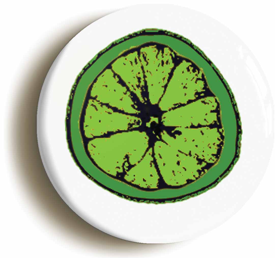 A picture of the front of the product, titled Lime Slice Logo Button Pin Badge