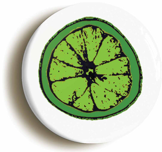 A picture of the front of the product, titled Lime Slice Logo Button Pin Badge