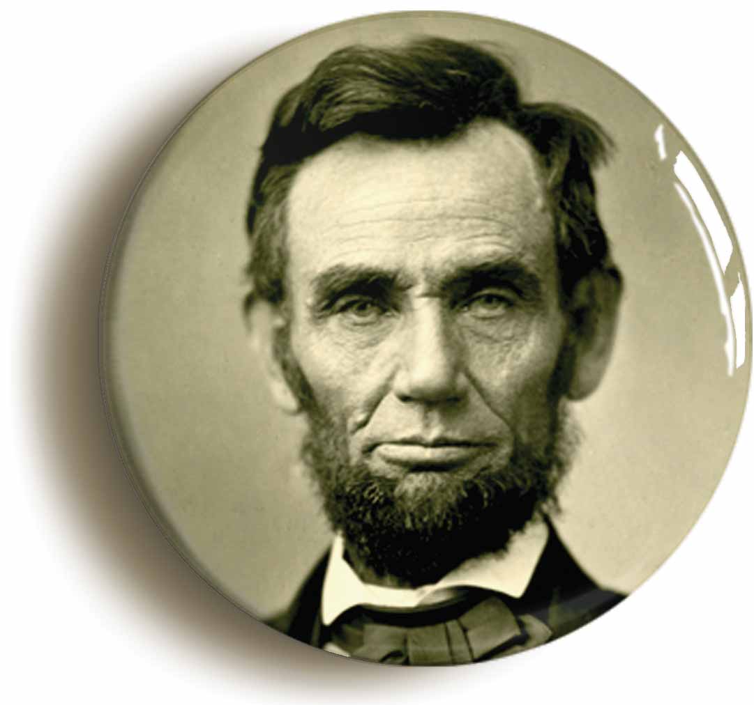 A picture of the front of the product, titled Abraham Lincoln Button Pin Badge