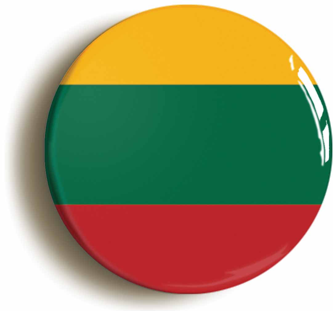 A picture of the front of the product, titled Lithuania Lithuanian National Flag Button Pin Badge
