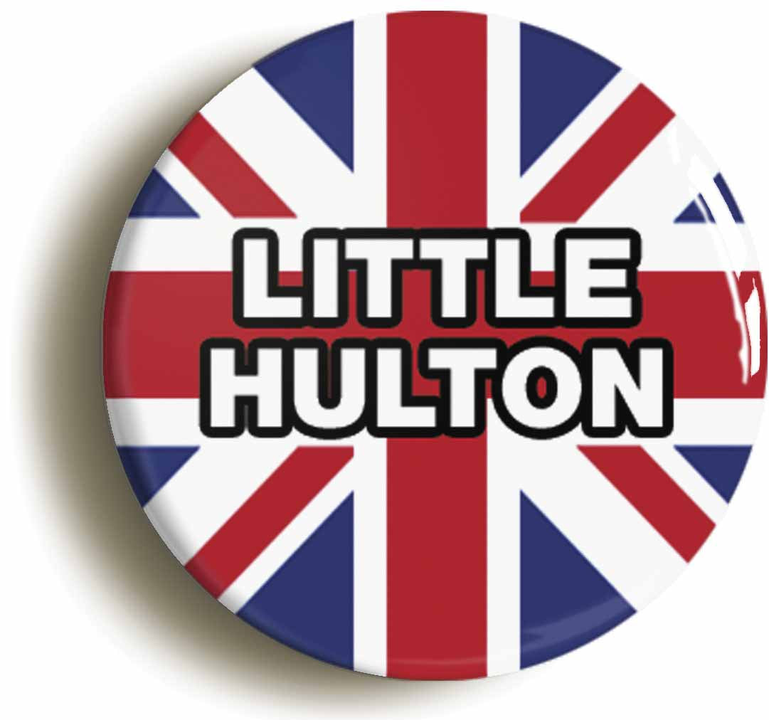 A picture of the front of the product, titled Little Hulton Union Jack Button Pin Badge