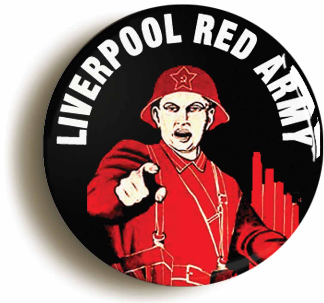 A picture of the front of the product, titled Liverpool Red Army Circular 50mm Fridge Magnet
