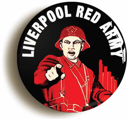 A picture of the front of the product, titled Liverpool Red Army Button Pin Badge