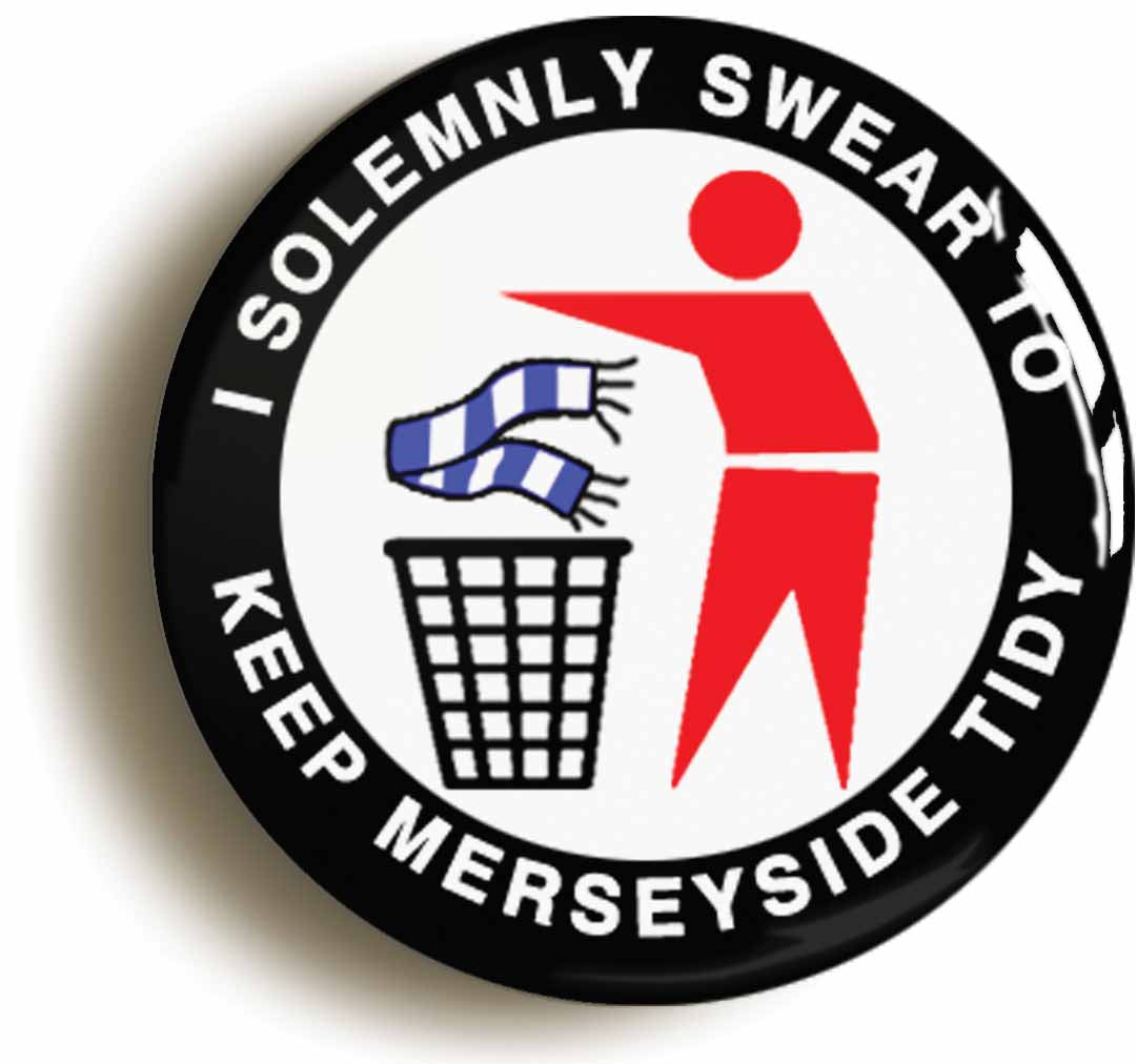 A picture of the front of the product, titled I Solemnly Swear To Keep Merseyside Tidy - L Circular 50mm Fridge Magnet