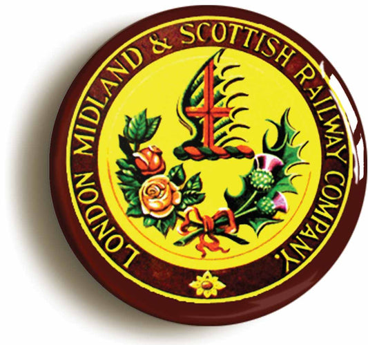 A picture of the front of the product, titled LMS London Midland Scottish Railway Coat Of Arms Button Pin Badge