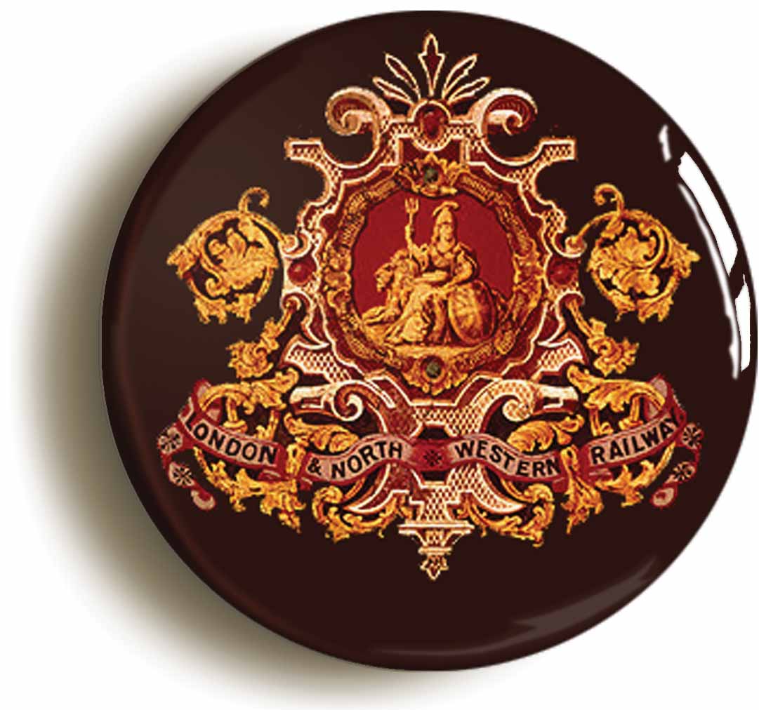 A picture of the front of the product, titled London North Western Railway LNWR Button Pin Badge