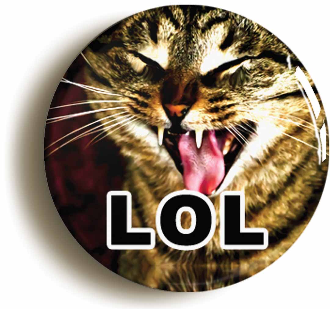 A picture of the front of the product, titled Lol Cat Button Pin Badge