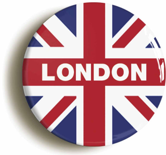 A picture of the front of the product, titled London Union Jack Button Pin Badge