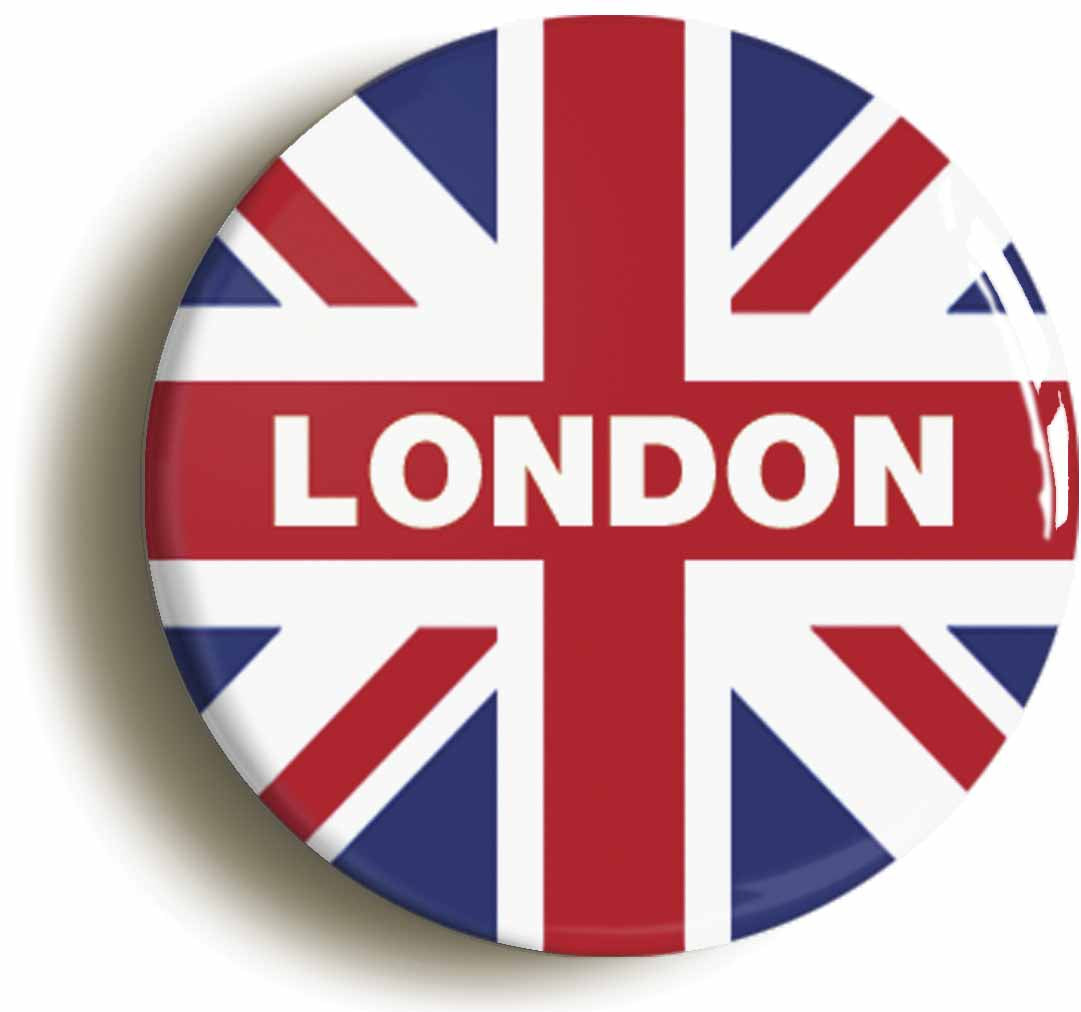 A picture of the front of the product, titled London Union Jack Circular 50mm Fridge Magnet
