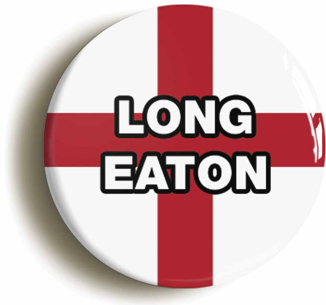 A picture of the front of the product, titled Long Eaton England Flag Circular 50mm Fridge Magnet