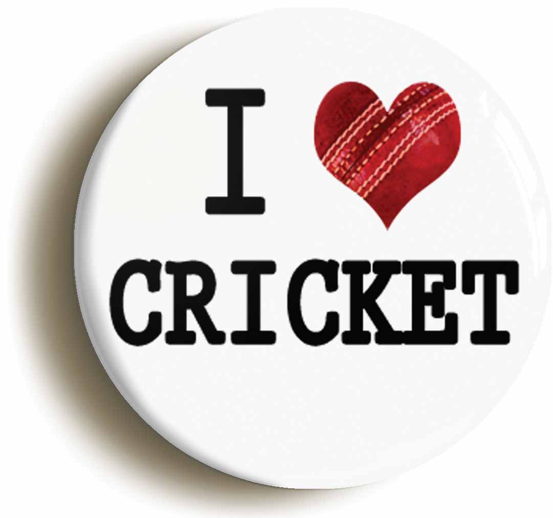 A picture of the front of the product, titled I Heart Love Cricket Button Pin Badge