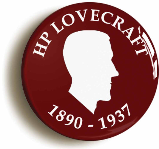A picture of the front of the product, titled Hp Lovecraft 1890-1937 Silhouette Button Pin Badge
