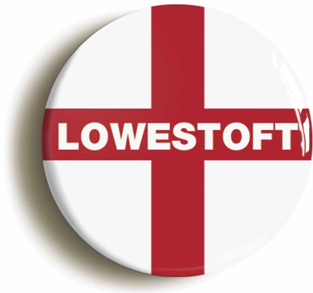 A picture of the front of the product, titled Lowestoft England Flag Circular 50mm Fridge Magnet