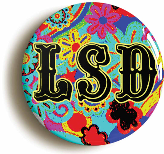 A picture of the front of the product, titled Psychedelic LSD Button Pin Badge