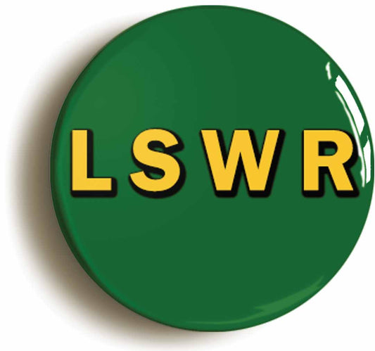 A picture of the front of the product, titled LSRW London And South Western Railway Button Pin Badge