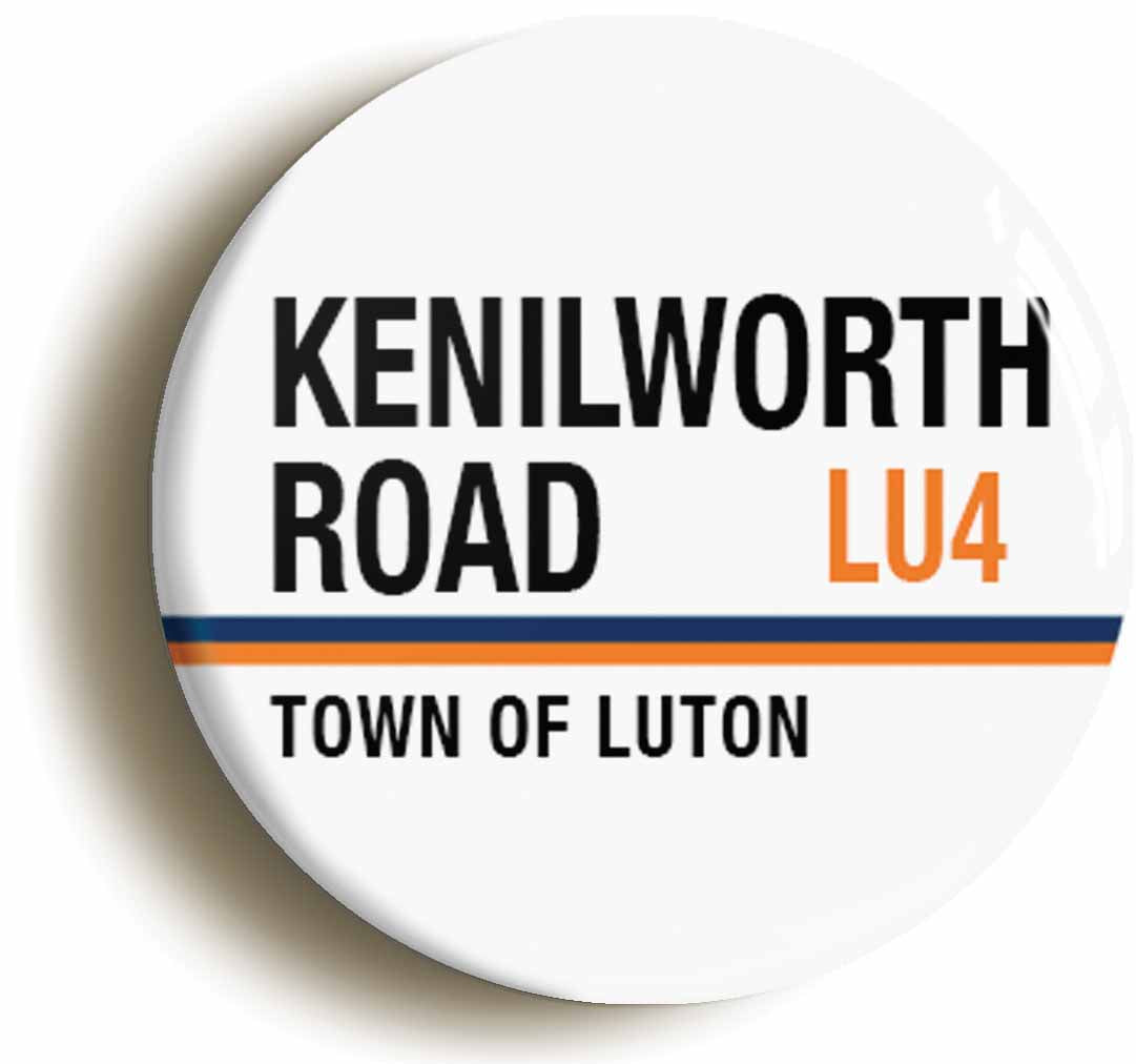 A picture of the front of the product, titled Kenilworth Road Town Of Luton LU4 Road Sign Circular 50mm Fridge Magnet
