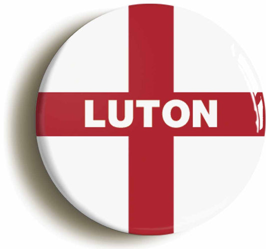 A picture of the front of the product, titled Luton England Flag Circular 50mm Fridge Magnet