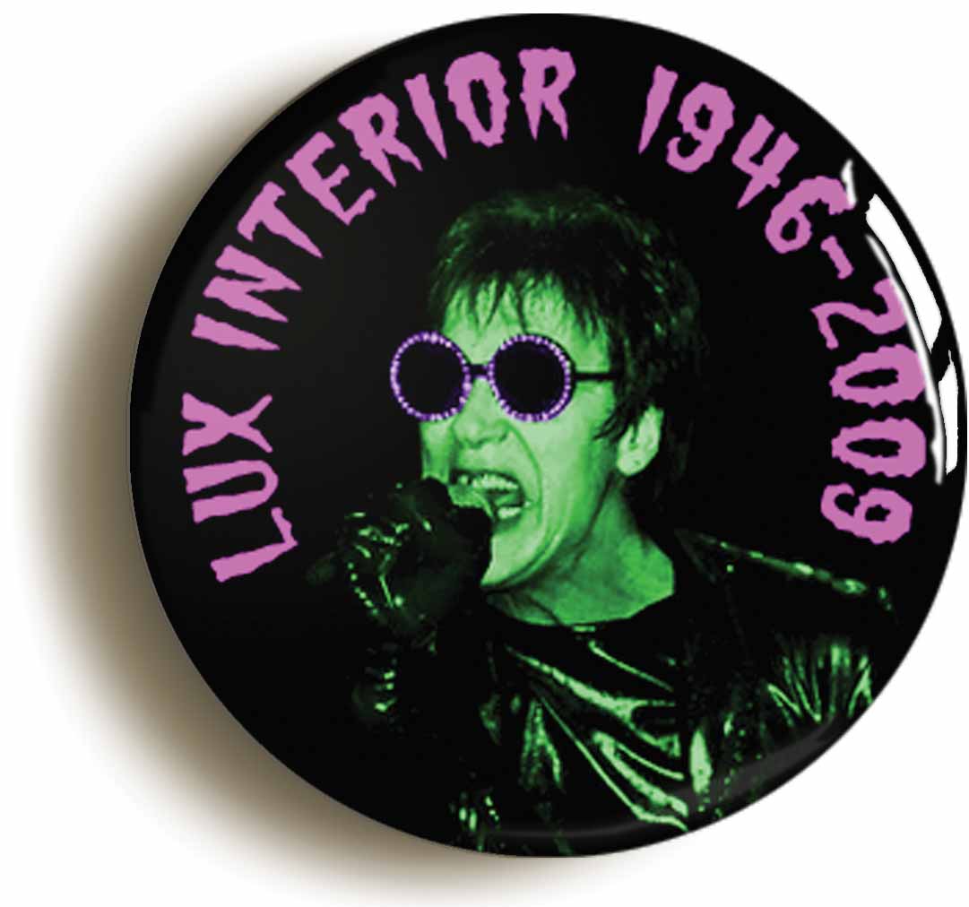 A picture of the front of the product, titled Lux Interior 1946-2009 Punk Button Pin Badge
