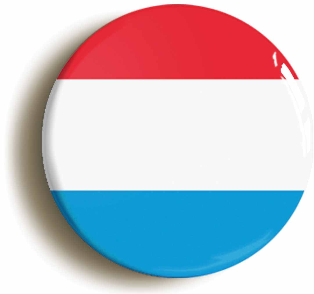 A picture of the front of the product, titled Luxembourg National Flag Button Pin Badge