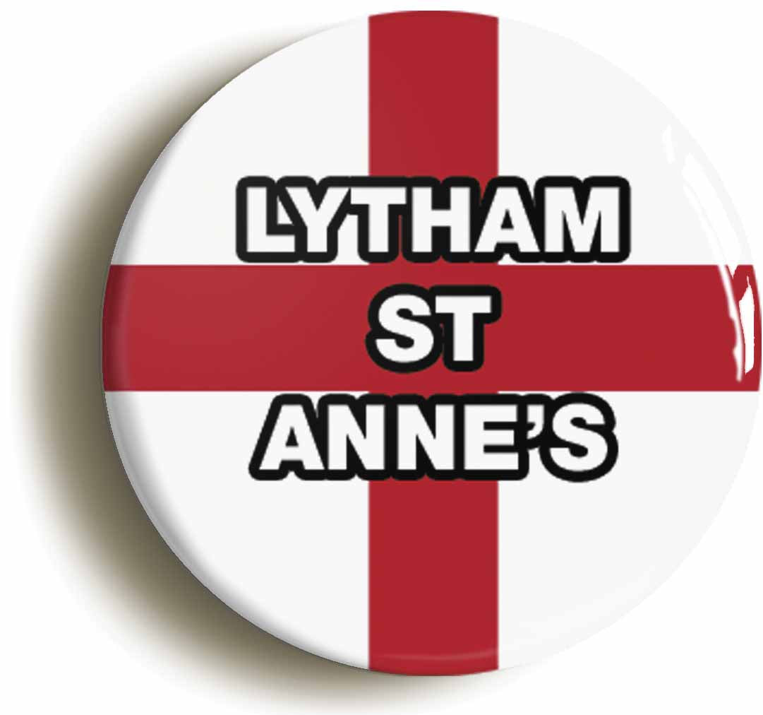A picture of the front of the product, titled Lytham St Anne's England Flag Circular 50mm Fridge Magnet