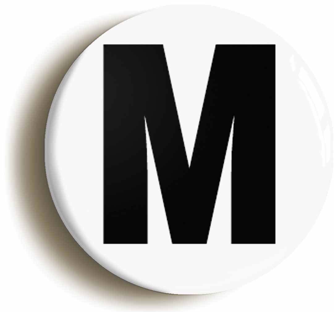 A picture of the front of the product, titled Letter M Circular 50mm Fridge Magnet