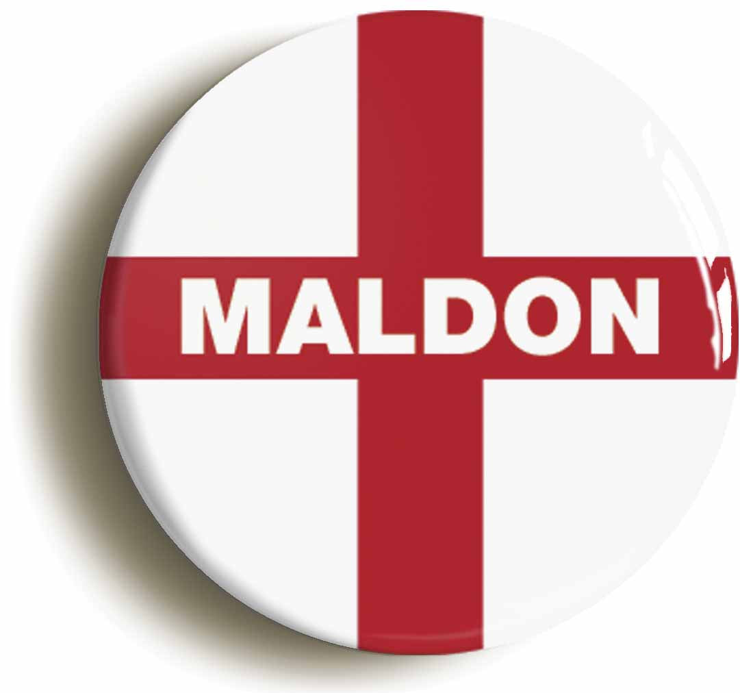 A picture of the front of the product, titled Maldon England Flag Circular 50mm Fridge Magnet