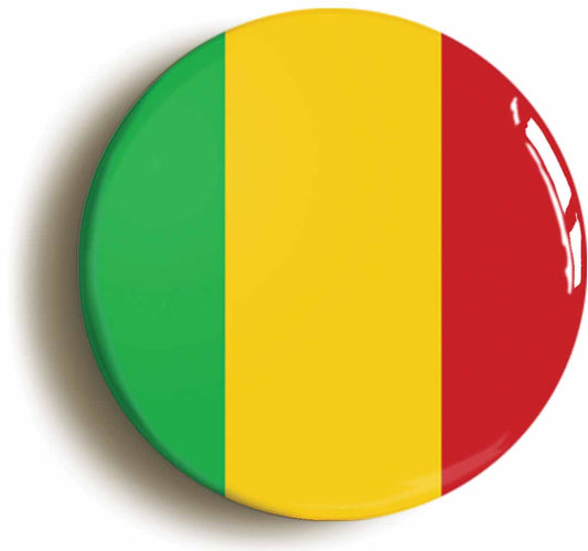 A picture of the front of the product, titled Mali Malian National Flag Circular 50mm Fridge Magnet