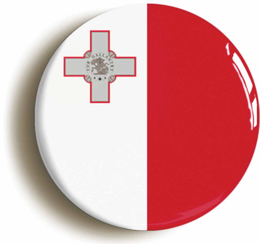 A picture of the front of the product, titled Malta Maltese National Flag Button Pin Badge