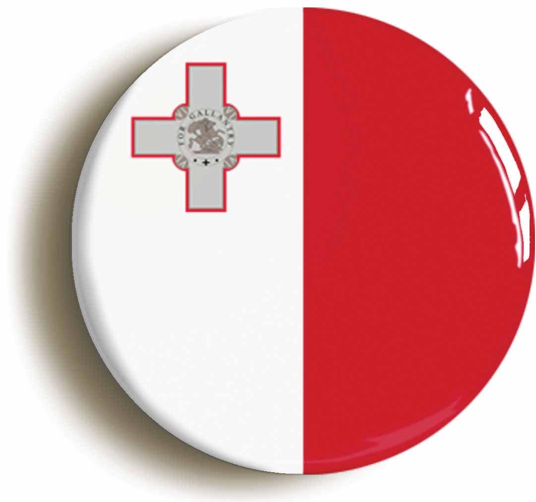 A picture of the front of the product, titled Malta Maltese National Flag Circular 50mm Fridge Magnet