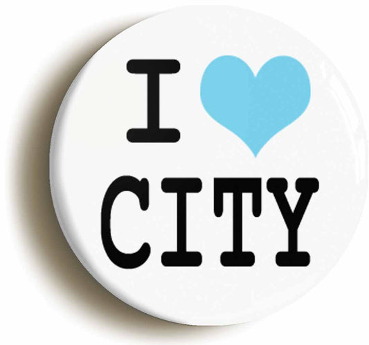 A picture of the front of the product, titled I Heart Love City Circular 50mm Fridge Magnet