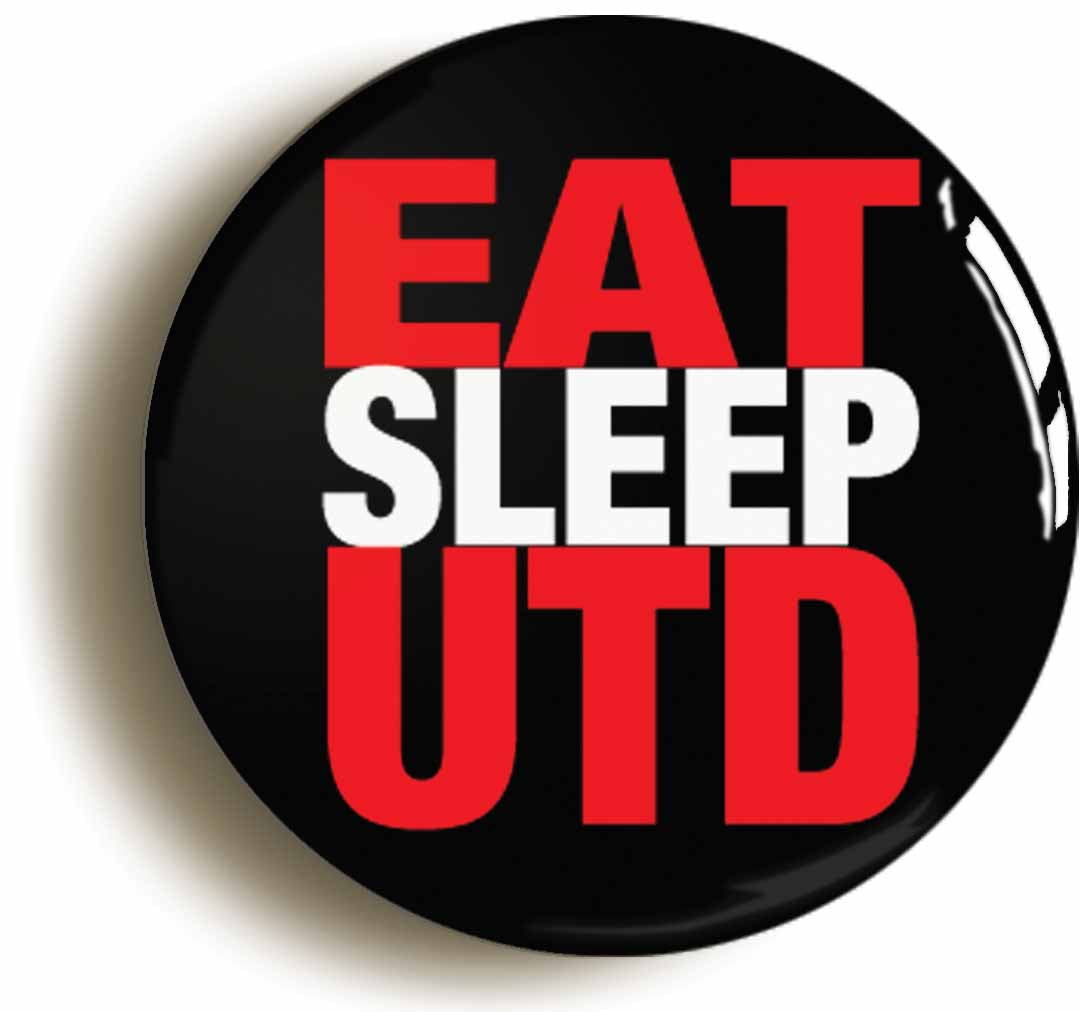 A picture of the front of the product, titled Eat Sleep Utd Button Pin Badge