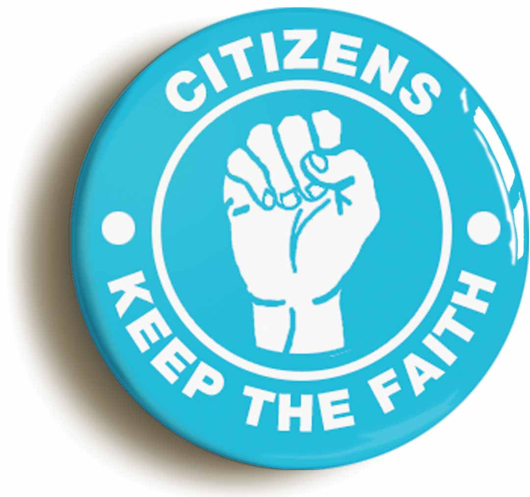 A picture of the front of the product, titled Citizens Keep The Faith Northern Soul Button Pin Badge