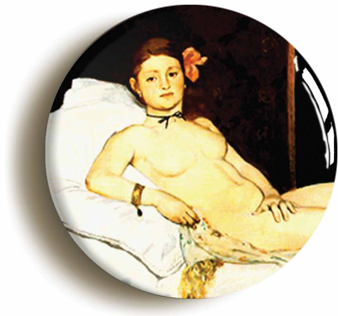 A picture of the front of the product, titled Olympia Édouard Manet Button Pin Badge