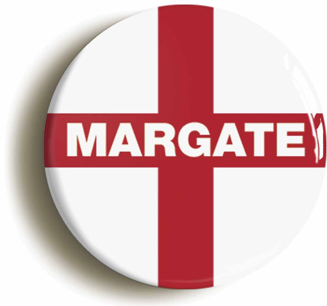 A picture of the front of the product, titled Margate England Flag Button Pin Badge