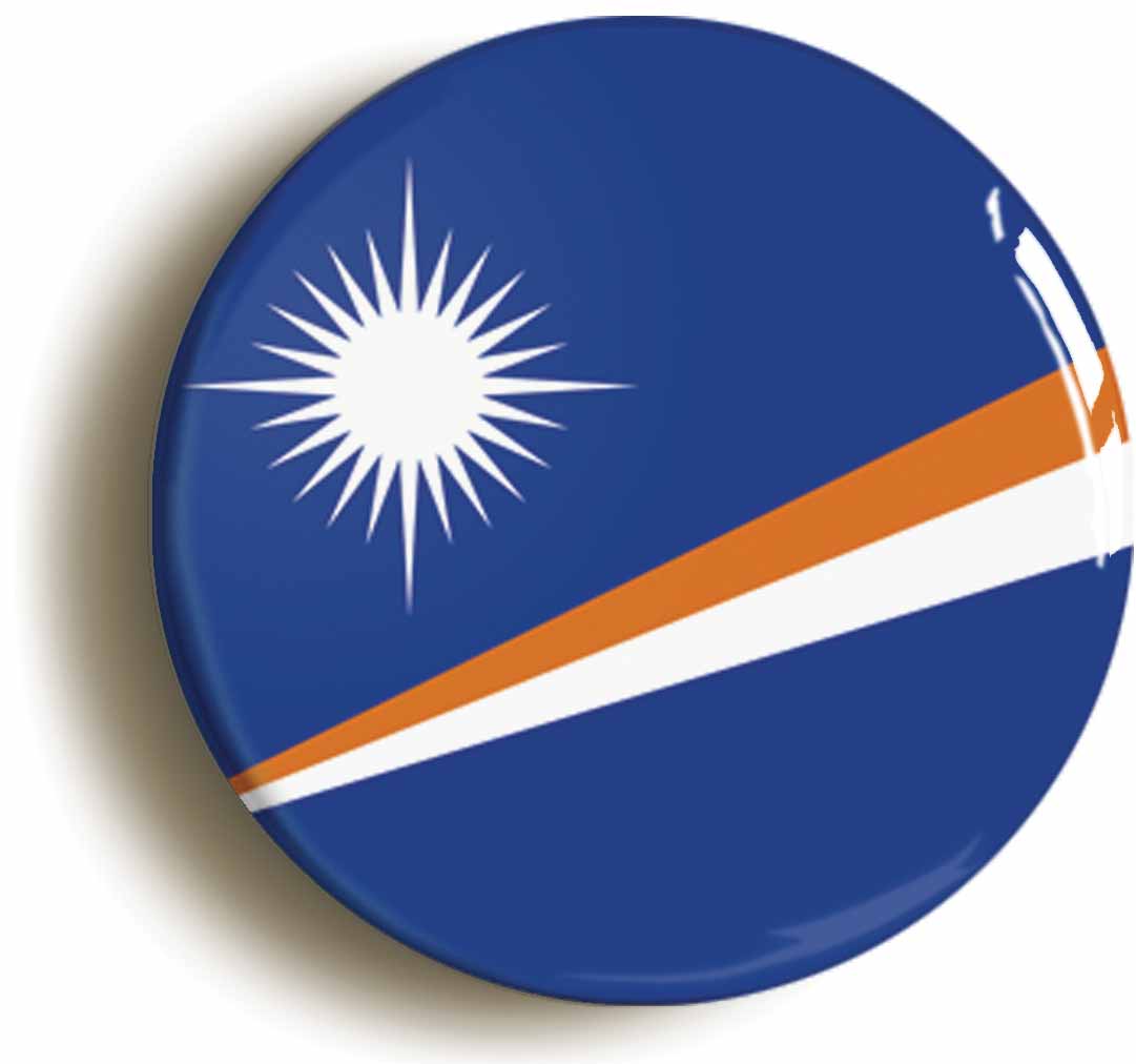 A picture of the front of the product, titled Marshall Islands National Flag Button Pin Badge