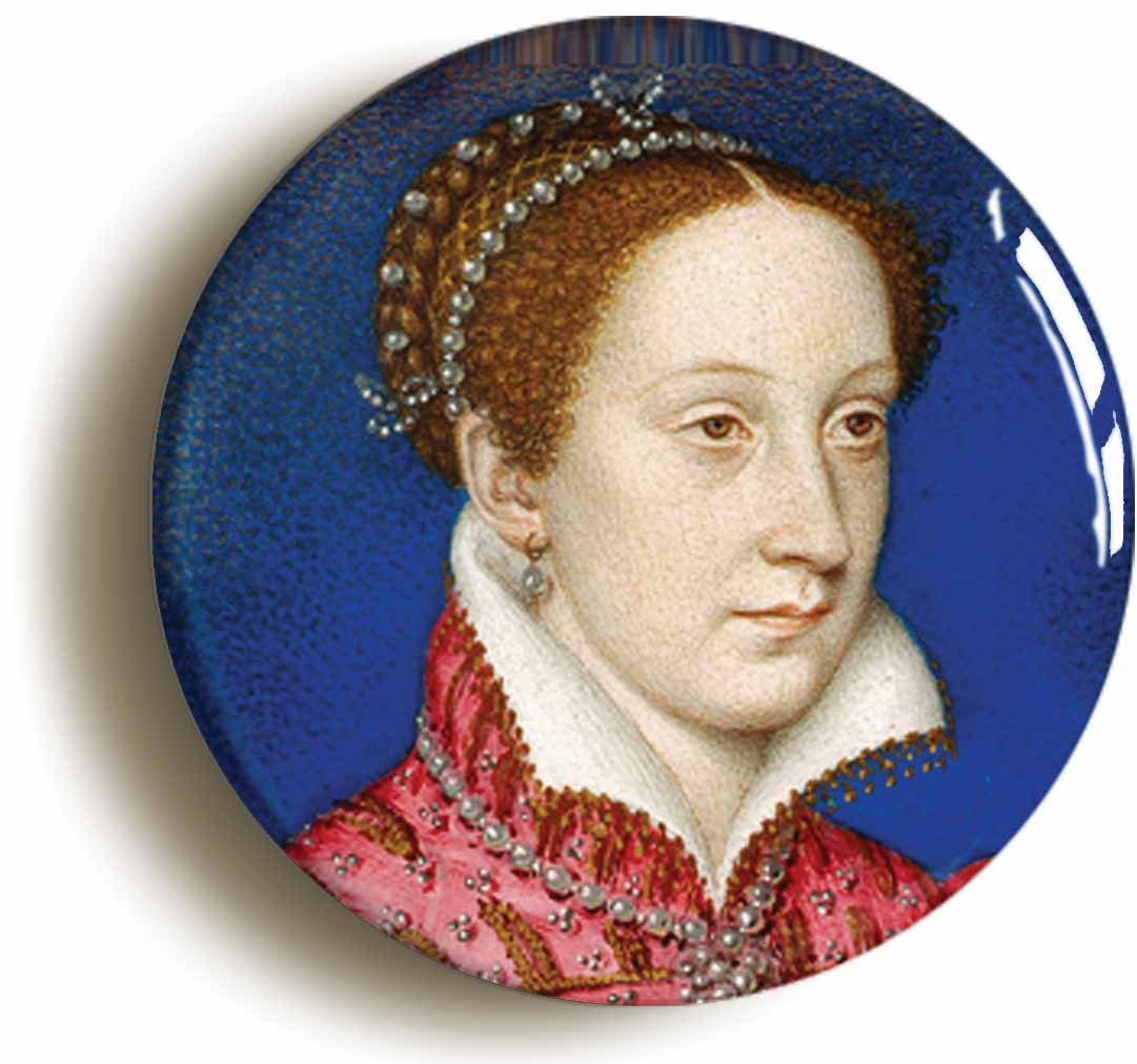 A picture of the front of the product, titled Mary Queen Of Scots Portrait Button Pin Badge