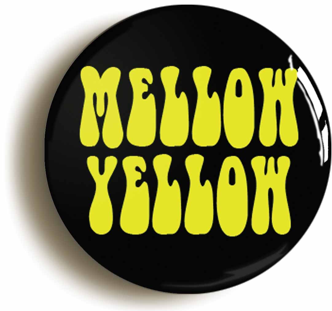 A picture of the front of the product, titled Mellow Yellow Psychedelic Button Pin Badge