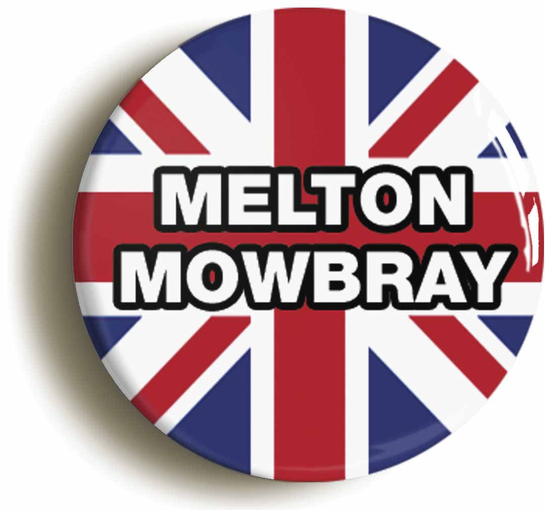 A picture of the front of the product, titled Melton Mowbray Union Jack Circular 50mm Fridge Magnet