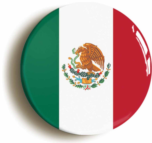 A picture of the front of the product, titled Mexico Mexican National Flag Button Pin Badge