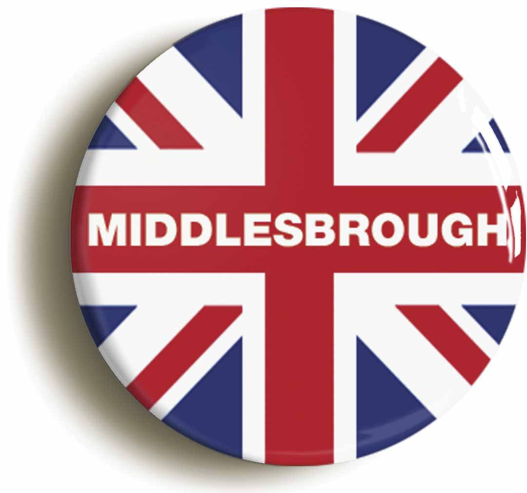 A picture of the front of the product, titled Middlesbrough Union Jack Button Pin Badge