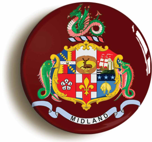 A picture of the front of the product, titled Midland Railway Coat Of Arms Button Pin Badge